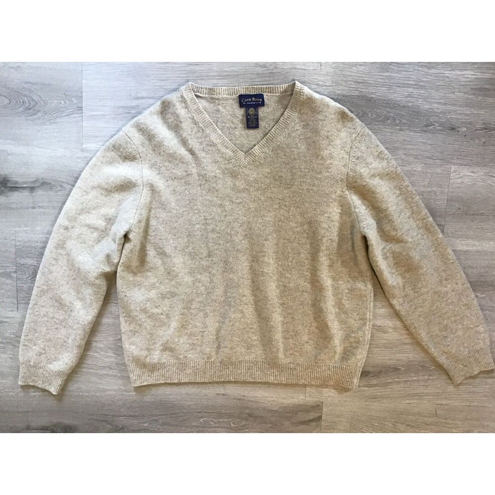 CLUB ROOM SZ XL 100% Lambs Wool Coffee & Milk Beige Men's‎ Sweater Pullover